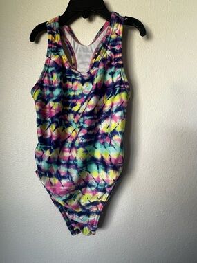 Speedo Tie Dye One Piece Swimsuit Racerback Athletic Swim XS